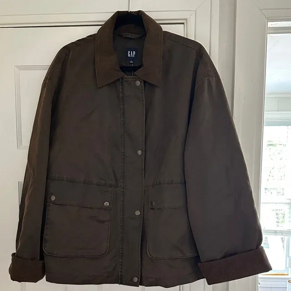 GAP Women's Dark Brown Utility Jacket with Corduroy Collar - Picture 2 of 8